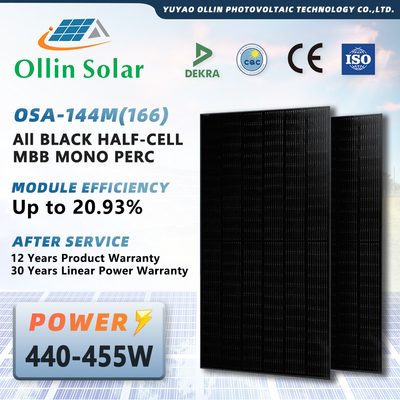 Pełna czerń 440W 445W 450W 455W 460W Panel słoneczny monokrystaliczne panele słoneczne półogniwowy zestaw paneli słonecznych do domów