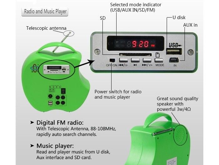 10 Watt Portable Solar Panel Charger Solar Lighting Radio Odtwarzacz muzyczny Easy Carry System