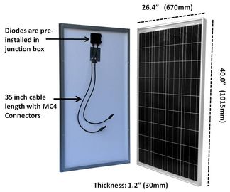 Tpt Backsheet Residential Silicon Solar Panels 100 Watt 3.2mm szkło hartowane